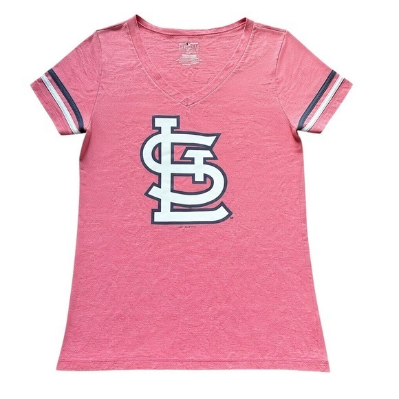 5th & Ocean Tops - 5th & Ocean St Louis Cardinals MLB V-Neck T-Shirt Red Gameday Small Heathered